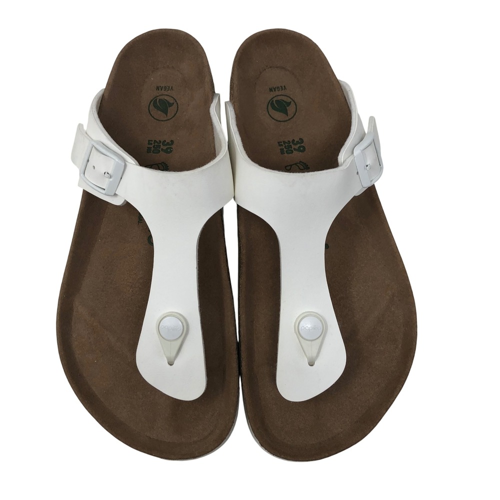 Papillio Gizeh Sandals Womens 39 US 8 White Vegan Birkenstock Thong Buckle